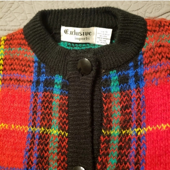 Vintage Tartan Plaid Red blue green Button Cardigan - Picture 4 of 16